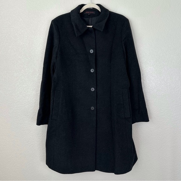 Anne Klein 100% Wool Black Single Breasted Women's Coat, Size 14 - Picture 1 of 13